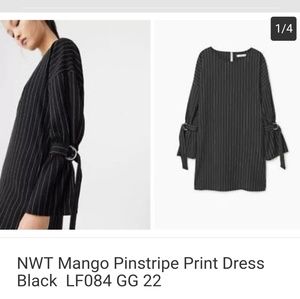 Nwt Mango pinstripe dress with tie sleeves
